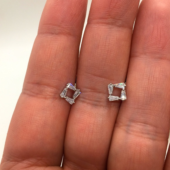 Minimalist 925 Sterling Silver Stud Earrings, Brass - Picture 2 of 6